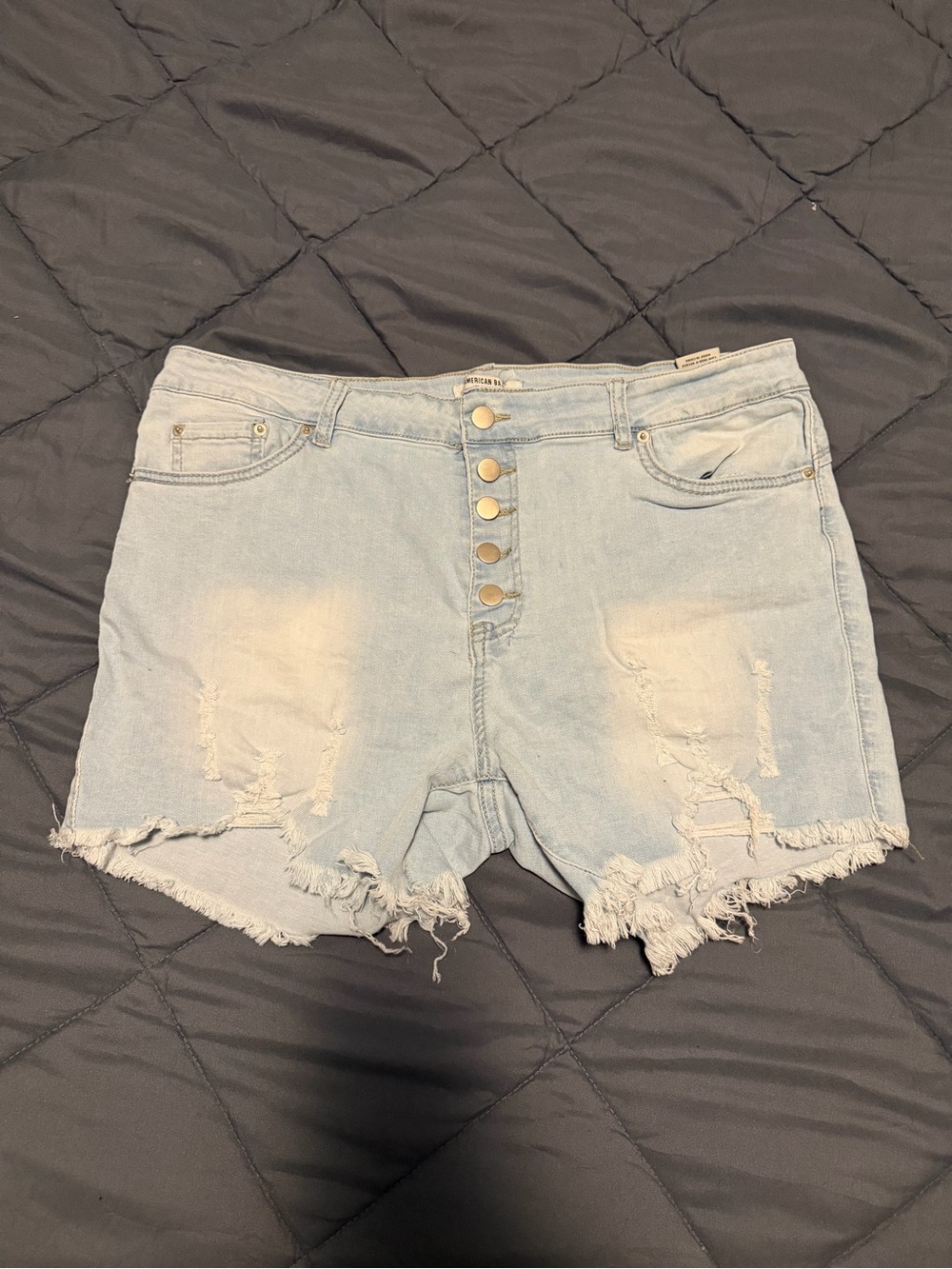 Stylein Light Blue Distressed Button-Fly Denim Shorts